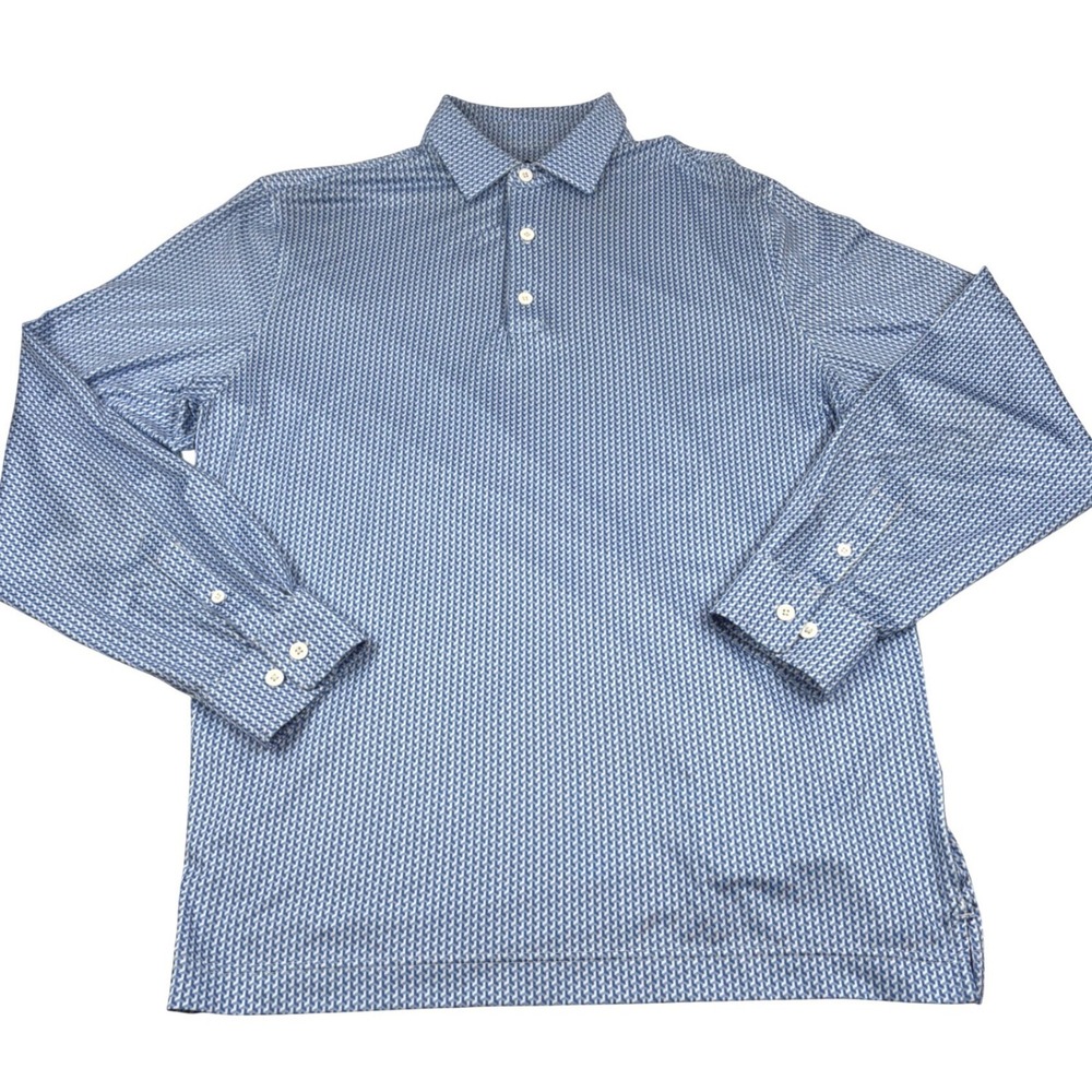 Deolax Polo Shirt Mens Large Blue Geometric Long Sleeve Golf Preppy Athleisure